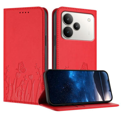 Tulips Butterfly Pattern Magnetic Vegan Leather Phone Case, For Realme C85 5G / Realme 15x India, For Realme C85 Pro 4G, For Realme P4 Pro 5G, For Realme P4 5G, For Realme 15T 5G, For Realme C63 4G / C61 / Note 60 / Note 60x                            ...