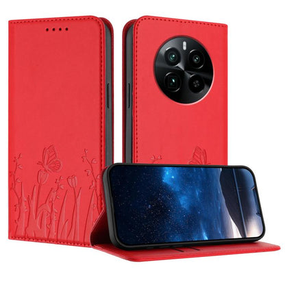 Tulips Butterfly Pattern Magnetic Vegan Leather Phone Case, For Realme 14x / C75 4G, For Realme 12 5G / 13 5G / 12x / Narzo 70x, For Realme 12 4G / 13 4G / 12+ / Narzo 70, For Realme 13 Pro / 13 Pro+, For Realme GT 6 / GT 6T                            ...