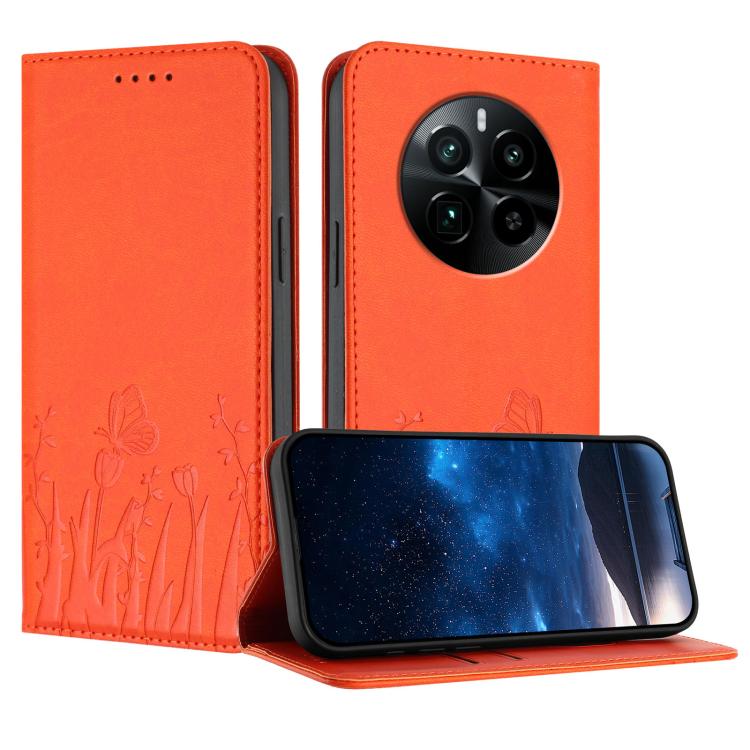 Tulips Butterfly Pattern Magnetic Vegan Leather Phone Case, For Realme 14x / C75 4G, For Realme 12 5G / 13 5G / 12x / Narzo 70x, For Realme 12 4G / 13 4G / 12+ / Narzo 70, For Realme 13 Pro / 13 Pro+, For Realme GT 6 / GT 6T                            ...