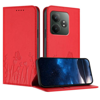 Tulips Butterfly Pattern Magnetic Vegan Leather Phone Case, For Realme 14x / C75 4G, For Realme 12 5G / 13 5G / 12x / Narzo 70x, For Realme 12 4G / 13 4G / 12+ / Narzo 70, For Realme 13 Pro / 13 Pro+, For Realme GT 6 / GT 6T                            ...