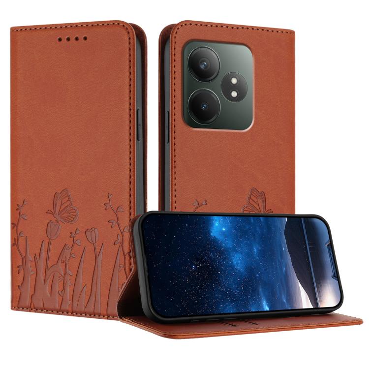 Tulips Butterfly Pattern Magnetic Vegan Leather Phone Case, For Realme 14x / C75 4G, For Realme 12 5G / 13 5G / 12x / Narzo 70x, For Realme 12 4G / 13 4G / 12+ / Narzo 70, For Realme 13 Pro / 13 Pro+, For Realme GT 6 / GT 6T                            ...