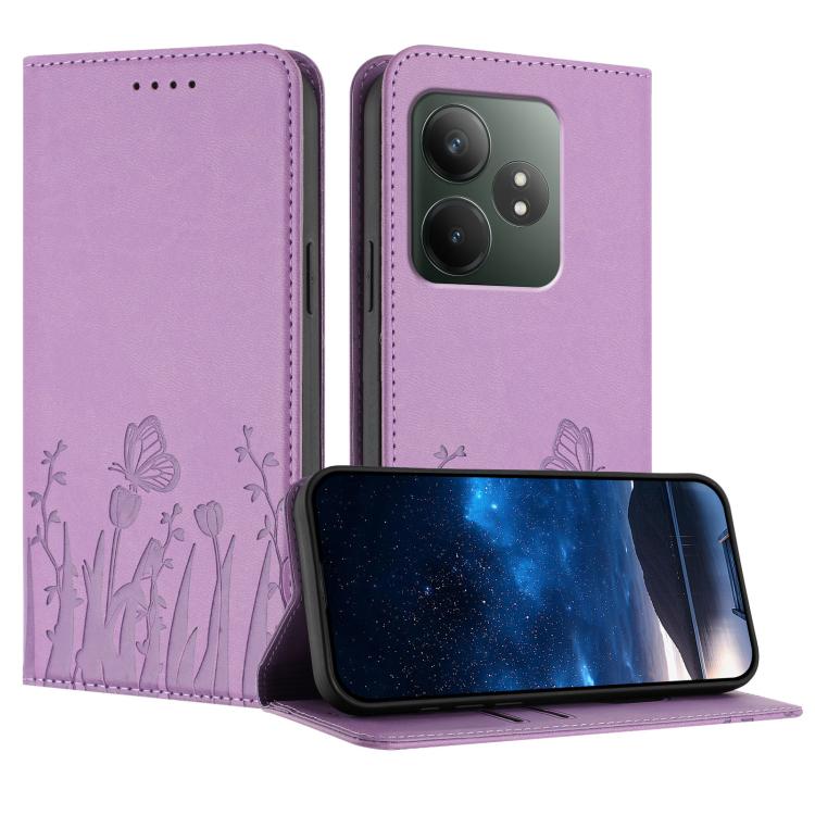 Tulips Butterfly Pattern Magnetic Vegan Leather Phone Case, For Realme 14x / C75 4G, For Realme 12 5G / 13 5G / 12x / Narzo 70x, For Realme 12 4G / 13 4G / 12+ / Narzo 70, For Realme 13 Pro / 13 Pro+, For Realme GT 6 / GT 6T                            ...
