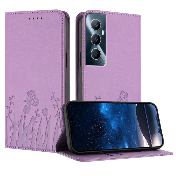 Tulips Butterfly Pattern Magnetic Vegan Leather Phone Case, For Realme 11 Pro, For Realme C65 4G, For Realme C55 / Narzo N55, For Realme C33 2022 / C33 2023, For Realme 10 Pro, For Realme 10 Pro+, For Realme 10 4G, For Realme C30 / C30s / Narzo 50i Pri...