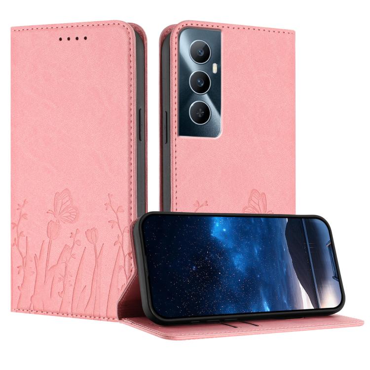 Tulips Butterfly Pattern Magnetic Vegan Leather Phone Case, For Realme 11 Pro, For Realme C65 4G, For Realme C55 / Narzo N55, For Realme C33 2022 / C33 2023, For Realme 10 Pro, For Realme 10 Pro+, For Realme 10 4G, For Realme C30 / C30s / Narzo 50i Pri...