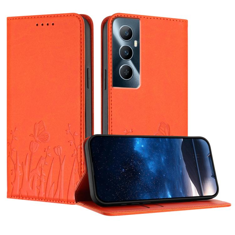 Tulips Butterfly Pattern Magnetic Vegan Leather Phone Case, For Realme 11 Pro, For Realme C65 4G, For Realme C55 / Narzo N55, For Realme C33 2022 / C33 2023, For Realme 10 Pro, For Realme 10 Pro+, For Realme 10 4G, For Realme C30 / C30s / Narzo 50i Pri...