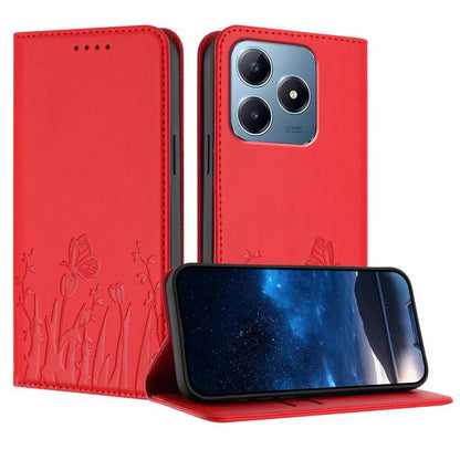 Tulips Butterfly Pattern Magnetic Vegan Leather Phone Case, For Realme C85 5G / Realme 15x India, For Realme C85 Pro 4G, For Realme P4 Pro 5G, For Realme P4 5G, For Realme 15T 5G, For Realme C63 4G / C61 / Note 60 / Note 60x                            ...
