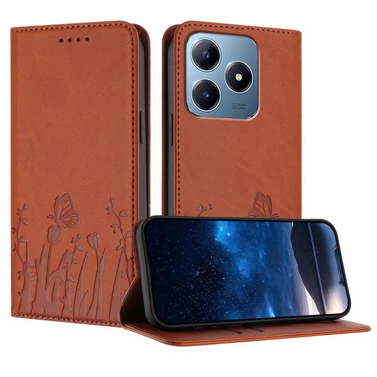 Tulips Butterfly Pattern Magnetic Vegan Leather Phone Case, For Realme C85 5G / Realme 15x India, For Realme C85 Pro 4G, For Realme P4 Pro 5G, For Realme P4 5G, For Realme 15T 5G, For Realme C63 4G / C61 / Note 60 / Note 60x                            ...
