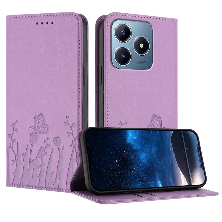 Tulips Butterfly Pattern Magnetic Vegan Leather Phone Case, For Realme C85 5G / Realme 15x India, For Realme C85 Pro 4G, For Realme P4 Pro 5G, For Realme P4 5G, For Realme 15T 5G, For Realme C63 4G / C61 / Note 60 / Note 60x                            ...