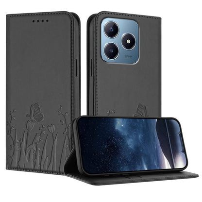 Tulips Butterfly Pattern Magnetic Vegan Leather Phone Case, For Realme C85 5G / Realme 15x India, For Realme C85 Pro 4G, For Realme P4 Pro 5G, For Realme P4 5G, For Realme 15T 5G, For Realme C63 4G / C61 / Note 60 / Note 60x                            ...