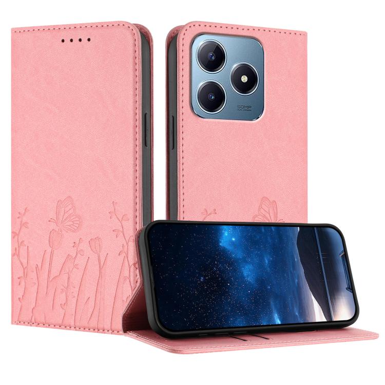 Tulips Butterfly Pattern Magnetic Vegan Leather Phone Case, For Realme C85 5G / Realme 15x India, For Realme C85 Pro 4G, For Realme P4 Pro 5G, For Realme P4 5G, For Realme 15T 5G, For Realme C63 4G / C61 / Note 60 / Note 60x                            ...