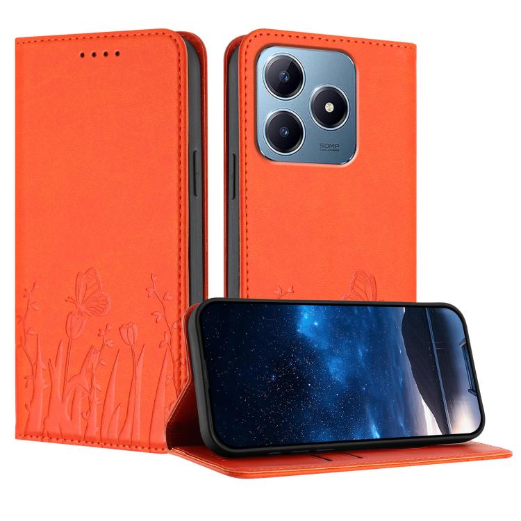 Tulips Butterfly Pattern Magnetic Vegan Leather Phone Case, For Realme C85 5G / Realme 15x India, For Realme C85 Pro 4G, For Realme P4 Pro 5G, For Realme P4 5G, For Realme 15T 5G, For Realme C63 4G / C61 / Note 60 / Note 60x                            ...