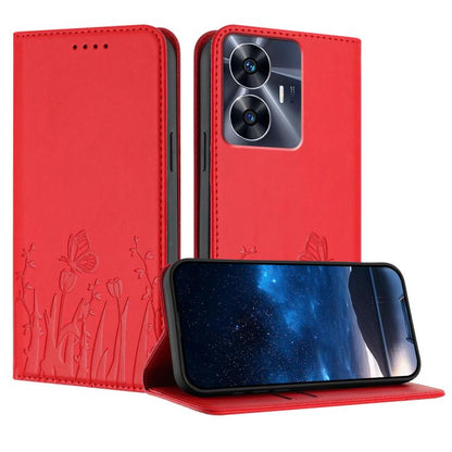 Tulips Butterfly Pattern Magnetic Vegan Leather Phone Case, For Realme 11 Pro, For Realme C65 4G, For Realme C55 / Narzo N55, For Realme C33 2022 / C33 2023, For Realme 10 Pro, For Realme 10 Pro+, For Realme 10 4G, For Realme C30 / C30s / Narzo 50i Pri...