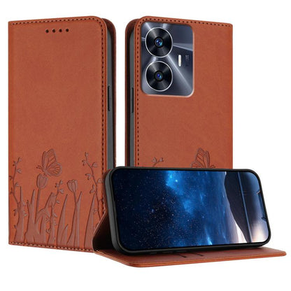 Tulips Butterfly Pattern Magnetic Vegan Leather Phone Case, For Realme 11 Pro, For Realme C65 4G, For Realme C55 / Narzo N55, For Realme C33 2022 / C33 2023, For Realme 10 Pro, For Realme 10 Pro+, For Realme 10 4G, For Realme C30 / C30s / Narzo 50i Pri...