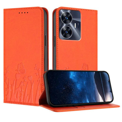 Tulips Butterfly Pattern Magnetic Vegan Leather Phone Case, For Realme 11 Pro, For Realme C65 4G, For Realme C55 / Narzo N55, For Realme C33 2022 / C33 2023, For Realme 10 Pro, For Realme 10 Pro+, For Realme 10 4G, For Realme C30 / C30s / Narzo 50i Pri...