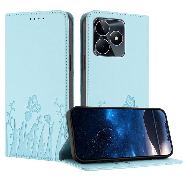 Tulips Butterfly Pattern Magnetic Vegan Leather Phone Case, For Realme C85 5G / Realme 15x India, For Realme C85 Pro 4G, For Realme P4 Pro 5G, For Realme P4 5G, For Realme 15T 5G, For Realme C63 4G / C61 / Note 60 / Note 60x                            ...