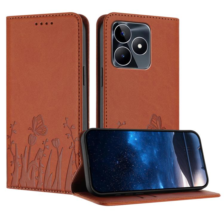Tulips Butterfly Pattern Magnetic Vegan Leather Phone Case, For Realme C85 5G / Realme 15x India, For Realme C85 Pro 4G, For Realme P4 Pro 5G, For Realme P4 5G, For Realme 15T 5G, For Realme C63 4G / C61 / Note 60 / Note 60x                            ...