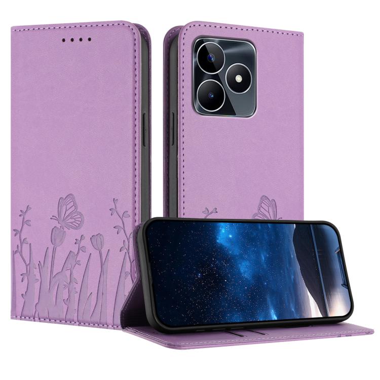 Tulips Butterfly Pattern Magnetic Vegan Leather Phone Case, For Realme C85 5G / Realme 15x India, For Realme C85 Pro 4G, For Realme P4 Pro 5G, For Realme P4 5G, For Realme 15T 5G, For Realme C63 4G / C61 / Note 60 / Note 60x                            ...