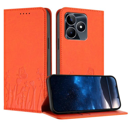 Tulips Butterfly Pattern Magnetic Vegan Leather Phone Case, For Realme C85 5G / Realme 15x India, For Realme C85 Pro 4G, For Realme P4 Pro 5G, For Realme P4 5G, For Realme 15T 5G, For Realme C63 4G / C61 / Note 60 / Note 60x                            ...