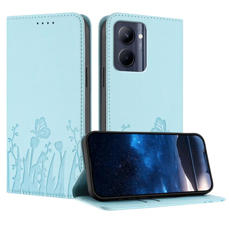 Tulips Butterfly Pattern Magnetic Vegan Leather Phone Case, For Realme 11 Pro, For Realme C65 4G, For Realme C55 / Narzo N55, For Realme C33 2022 / C33 2023, For Realme 10 Pro, For Realme 10 Pro+, For Realme 10 4G, For Realme C30 / C30s / Narzo 50i Pri...