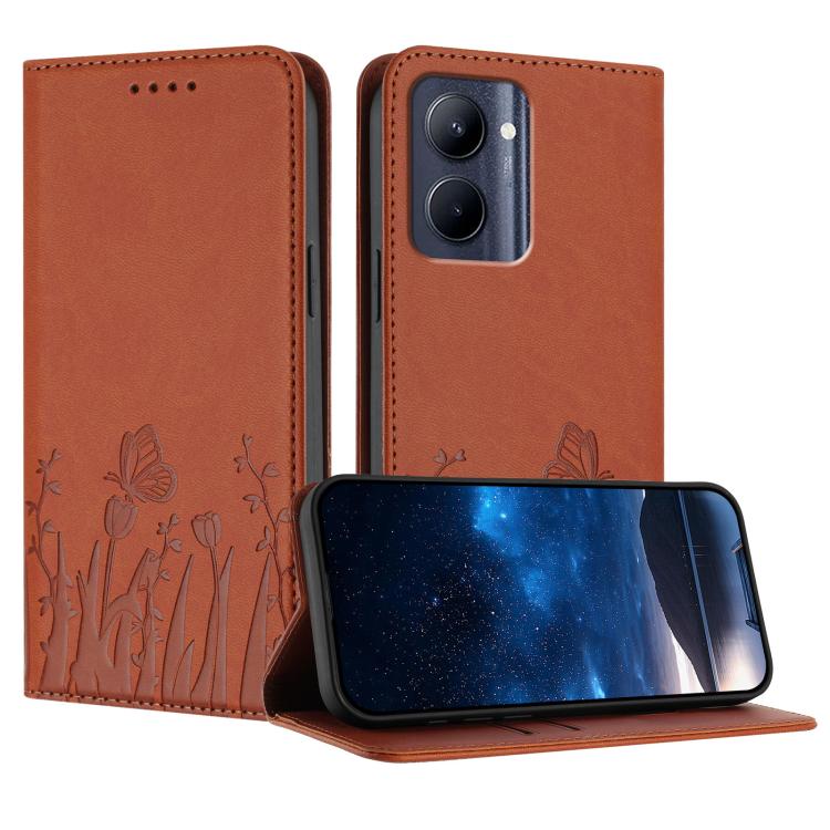 Tulips Butterfly Pattern Magnetic Vegan Leather Phone Case, For Realme 11 Pro, For Realme C65 4G, For Realme C55 / Narzo N55, For Realme C33 2022 / C33 2023, For Realme 10 Pro, For Realme 10 Pro+, For Realme 10 4G, For Realme C30 / C30s / Narzo 50i Pri...