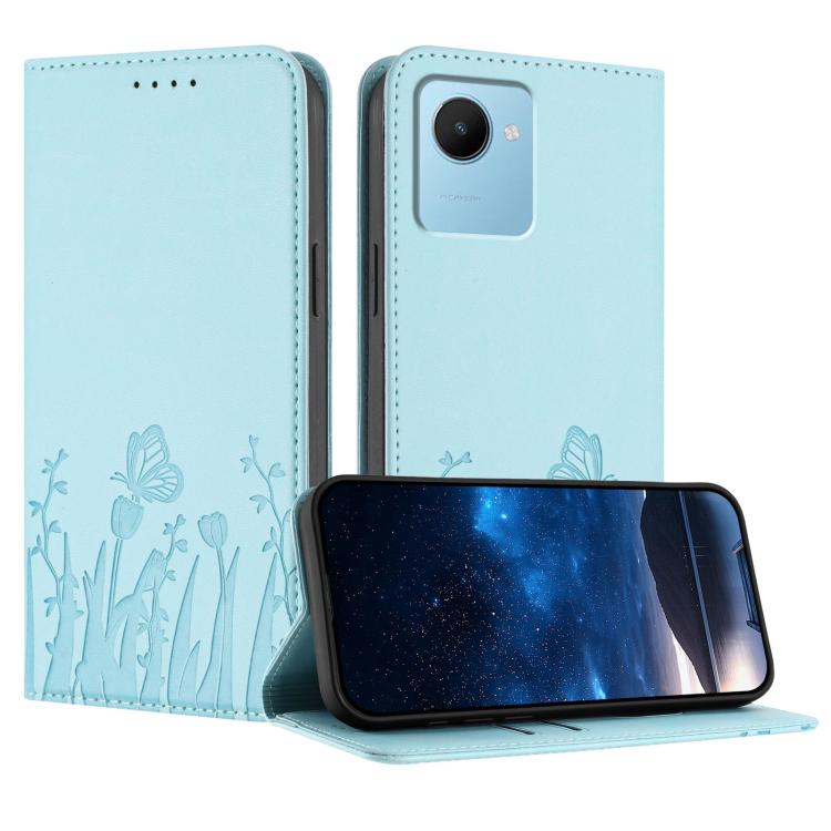 Tulips Butterfly Pattern Magnetic Vegan Leather Phone Case, For Realme 11 Pro, For Realme C65 4G, For Realme C55 / Narzo N55, For Realme C33 2022 / C33 2023, For Realme 10 Pro, For Realme 10 Pro+, For Realme 10 4G, For Realme C30 / C30s / Narzo 50i Pri...