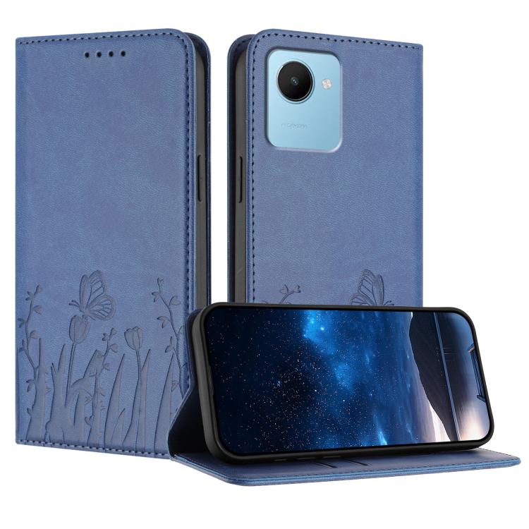 Tulips Butterfly Pattern Magnetic Vegan Leather Phone Case, For Realme 11 Pro, For Realme C65 4G, For Realme C55 / Narzo N55, For Realme C33 2022 / C33 2023, For Realme 10 Pro, For Realme 10 Pro+, For Realme 10 4G, For Realme C30 / C30s / Narzo 50i Pri...