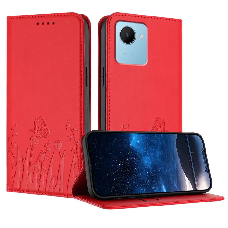 Tulips Butterfly Pattern Magnetic Vegan Leather Phone Case, For Realme 11 Pro, For Realme C65 4G, For Realme C55 / Narzo N55, For Realme C33 2022 / C33 2023, For Realme 10 Pro, For Realme 10 Pro+, For Realme 10 4G, For Realme C30 / C30s / Narzo 50i Pri...