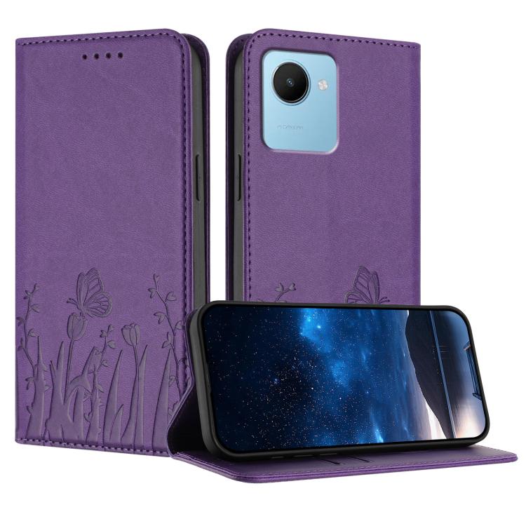 Tulips Butterfly Pattern Magnetic Vegan Leather Phone Case, For Realme 11 Pro, For Realme C65 4G, For Realme C55 / Narzo N55, For Realme C33 2022 / C33 2023, For Realme 10 Pro, For Realme 10 Pro+, For Realme 10 4G, For Realme C30 / C30s / Narzo 50i Pri...