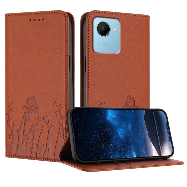Tulips Butterfly Pattern Magnetic Vegan Leather Phone Case, For Realme 11 Pro, For Realme C65 4G, For Realme C55 / Narzo N55, For Realme C33 2022 / C33 2023, For Realme 10 Pro, For Realme 10 Pro+, For Realme 10 4G, For Realme C30 / C30s / Narzo 50i Pri...