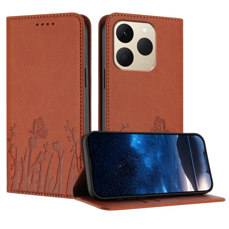 Tulips Butterfly Pattern Magnetic Vegan Leather Phone Case, For Realme C85 5G / Realme 15x India, For Realme C85 Pro 4G, For Realme P4 Pro 5G, For Realme P4 5G, For Realme 15T 5G, For Realme C63 4G / C61 / Note 60 / Note 60x                            ...