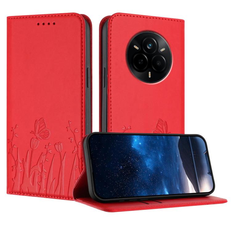 Tulips Butterfly Pattern Magnetic Vegan Leather Phone Case, For Realme C71 4G, For Realme GT 7 Global / India, For Realme 14T 5G, For Realme 14 / Realme P3 5G, For Realme P3 Ultra 5G, For Realme P3 Pro, For Realme 14 Pro+, For Realme 14 Pro            ...
