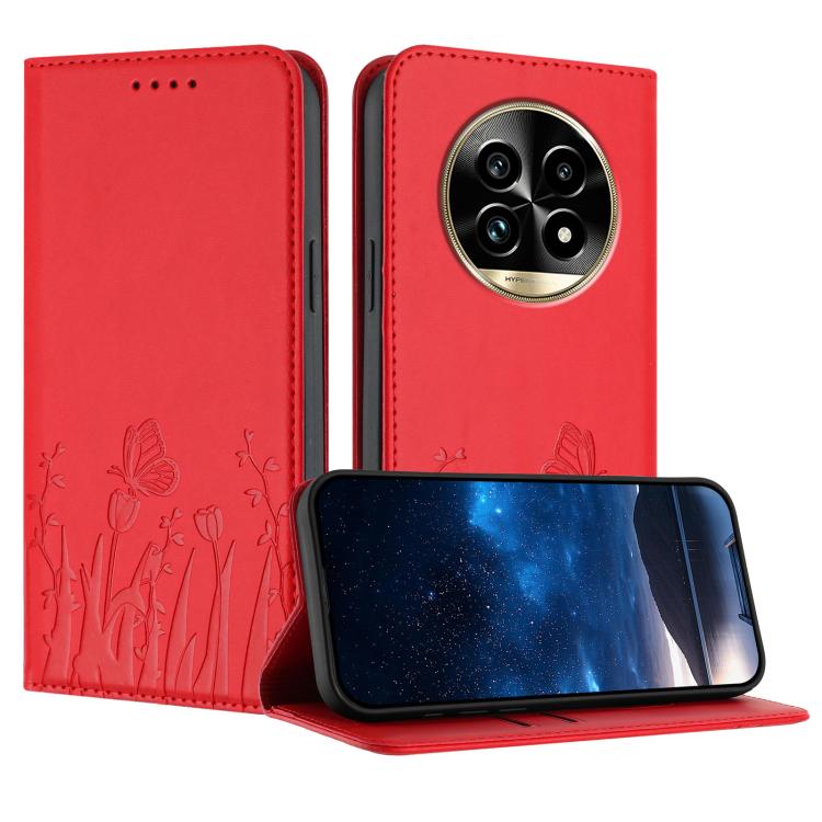 Tulips Butterfly Pattern Magnetic Vegan Leather Phone Case, For Realme 14x / C75 4G, For Realme 12 5G / 13 5G / 12x / Narzo 70x, For Realme 12 4G / 13 4G / 12+ / Narzo 70, For Realme 13 Pro / 13 Pro+, For Realme GT 6 / GT 6T                            ...