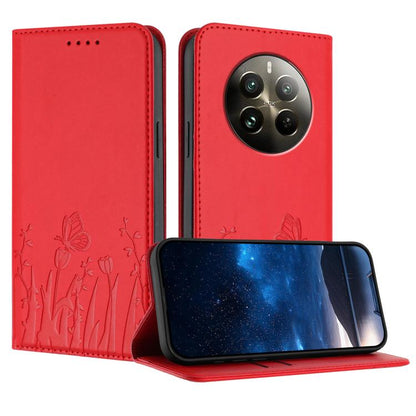 Tulips Butterfly Pattern Magnetic Vegan Leather Phone Case, For Realme 14x / C75 4G, For Realme 12 5G / 13 5G / 12x / Narzo 70x, For Realme 12 4G / 13 4G / 12+ / Narzo 70, For Realme 13 Pro / 13 Pro+, For Realme GT 6 / GT 6T                            ...