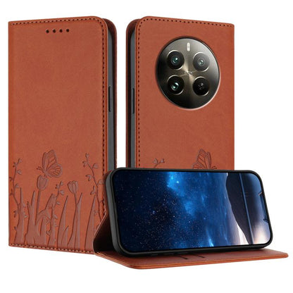 Tulips Butterfly Pattern Magnetic Vegan Leather Phone Case, For Realme 14x / C75 4G, For Realme 12 5G / 13 5G / 12x / Narzo 70x, For Realme 12 4G / 13 4G / 12+ / Narzo 70, For Realme 13 Pro / 13 Pro+, For Realme GT 6 / GT 6T                            ...