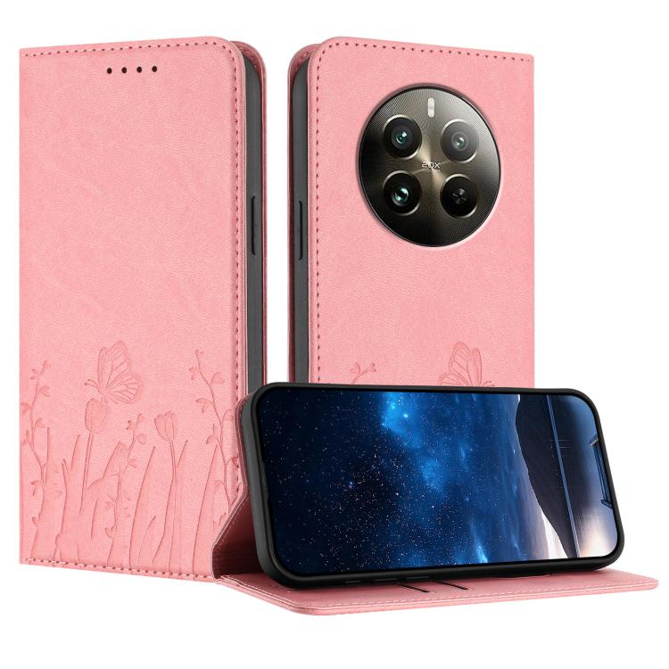 Tulips Butterfly Pattern Magnetic Vegan Leather Phone Case, For Realme 14x / C75 4G, For Realme 12 5G / 13 5G / 12x / Narzo 70x, For Realme 12 4G / 13 4G / 12+ / Narzo 70, For Realme 13 Pro / 13 Pro+, For Realme GT 6 / GT 6T                            ...