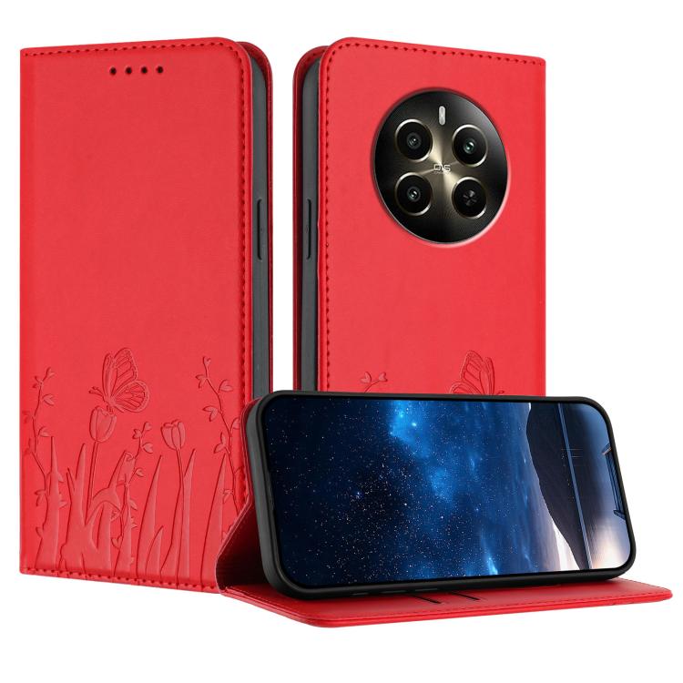 Tulips Butterfly Pattern Magnetic Vegan Leather Phone Case, For Realme 14x / C75 4G, For Realme 12 5G / 13 5G / 12x / Narzo 70x, For Realme 12 4G / 13 4G / 12+ / Narzo 70, For Realme 13 Pro / 13 Pro+, For Realme GT 6 / GT 6T                            ...