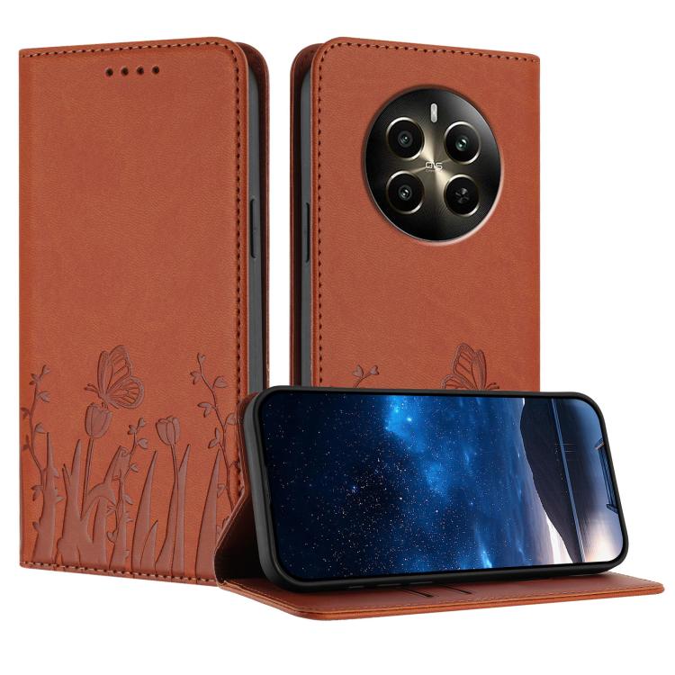 Tulips Butterfly Pattern Magnetic Vegan Leather Phone Case, For Realme 14x / C75 4G, For Realme 12 5G / 13 5G / 12x / Narzo 70x, For Realme 12 4G / 13 4G / 12+ / Narzo 70, For Realme 13 Pro / 13 Pro+, For Realme GT 6 / GT 6T                            ...