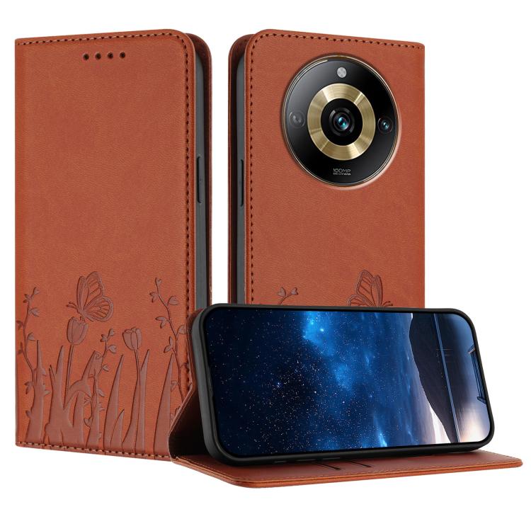 Tulips Butterfly Pattern Magnetic Vegan Leather Phone Case, For Realme 11 Pro, For Realme C65 4G, For Realme C55 / Narzo N55, For Realme C33 2022 / C33 2023, For Realme 10 Pro, For Realme 10 Pro+, For Realme 10 4G, For Realme C30 / C30s / Narzo 50i Pri...