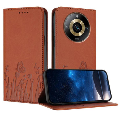 Tulips Butterfly Pattern Magnetic Vegan Leather Phone Case, For Realme 11 Pro, For Realme C65 4G, For Realme C55 / Narzo N55, For Realme C33 2022 / C33 2023, For Realme 10 Pro, For Realme 10 Pro+, For Realme 10 4G, For Realme C30 / C30s / Narzo 50i Pri...