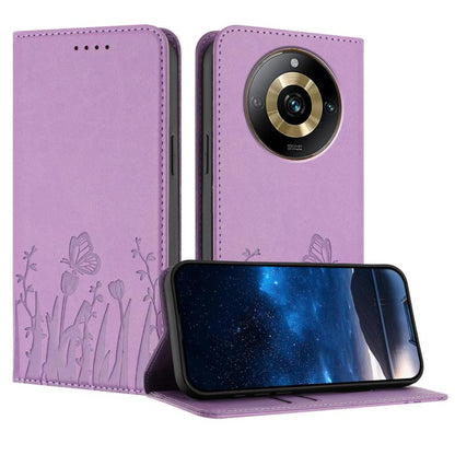 Tulips Butterfly Pattern Magnetic Vegan Leather Phone Case, For Realme 11 Pro, For Realme C65 4G, For Realme C55 / Narzo N55, For Realme C33 2022 / C33 2023, For Realme 10 Pro, For Realme 10 Pro+, For Realme 10 4G, For Realme C30 / C30s / Narzo 50i Pri...