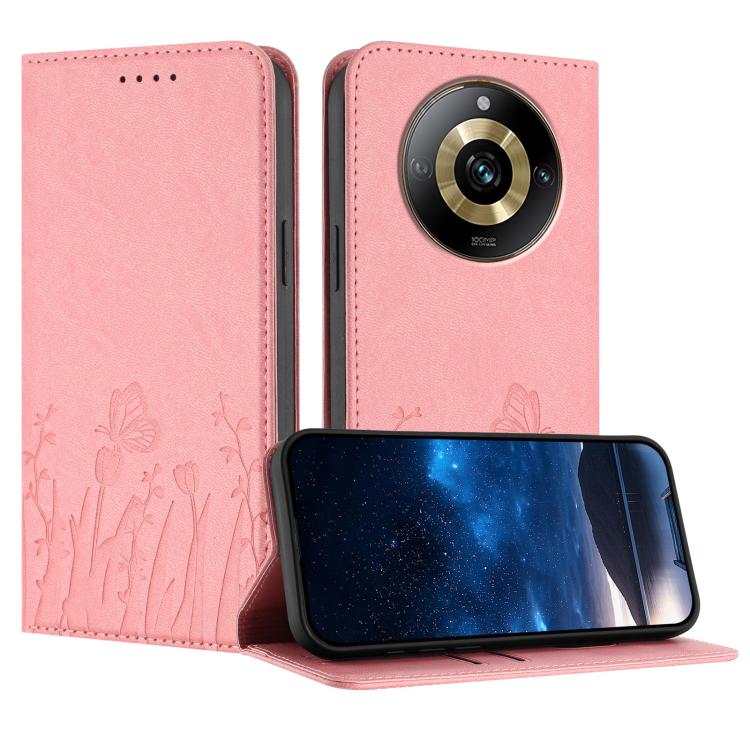 Tulips Butterfly Pattern Magnetic Vegan Leather Phone Case, For Realme 11 Pro, For Realme C65 4G, For Realme C55 / Narzo N55, For Realme C33 2022 / C33 2023, For Realme 10 Pro, For Realme 10 Pro+, For Realme 10 4G, For Realme C30 / C30s / Narzo 50i Pri...
