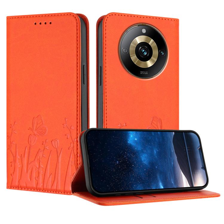 Tulips Butterfly Pattern Magnetic Vegan Leather Phone Case, For Realme 11 Pro, For Realme C65 4G, For Realme C55 / Narzo N55, For Realme C33 2022 / C33 2023, For Realme 10 Pro, For Realme 10 Pro+, For Realme 10 4G, For Realme C30 / C30s / Narzo 50i Pri...