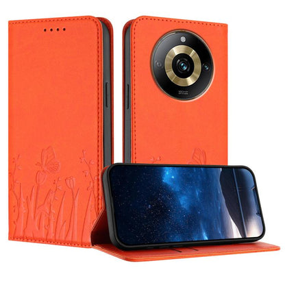 Tulips Butterfly Pattern Magnetic Vegan Leather Phone Case, For Realme 11 Pro, For Realme C65 4G, For Realme C55 / Narzo N55, For Realme C33 2022 / C33 2023, For Realme 10 Pro, For Realme 10 Pro+, For Realme 10 4G, For Realme C30 / C30s / Narzo 50i Pri...