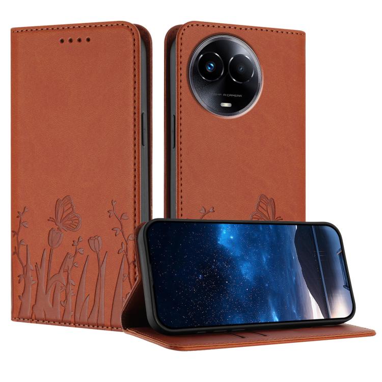 Tulips Butterfly Pattern Magnetic Vegan Leather Phone Case, For Realme 14x / C75 4G, For Realme 12 5G / 13 5G / 12x / Narzo 70x, For Realme 12 4G / 13 4G / 12+ / Narzo 70, For Realme 13 Pro / 13 Pro+, For Realme GT 6 / GT 6T                            ...