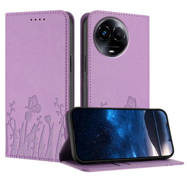 Tulips Butterfly Pattern Magnetic Vegan Leather Phone Case, For Realme 14x / C75 4G, For Realme 12 5G / 13 5G / 12x / Narzo 70x, For Realme 12 4G / 13 4G / 12+ / Narzo 70, For Realme 13 Pro / 13 Pro+, For Realme GT 6 / GT 6T                            ...