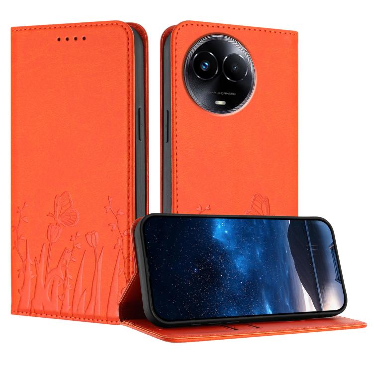 Tulips Butterfly Pattern Magnetic Vegan Leather Phone Case, For Realme 14x / C75 4G, For Realme 12 5G / 13 5G / 12x / Narzo 70x, For Realme 12 4G / 13 4G / 12+ / Narzo 70, For Realme 13 Pro / 13 Pro+, For Realme GT 6 / GT 6T                            ...