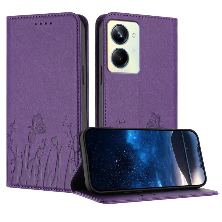 Tulips Butterfly Pattern Magnetic Vegan Leather Phone Case, For Realme 11 Pro, For Realme C65 4G, For Realme C55 / Narzo N55, For Realme C33 2022 / C33 2023, For Realme 10 Pro, For Realme 10 Pro+, For Realme 10 4G, For Realme C30 / C30s / Narzo 50i Pri...