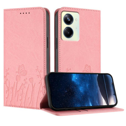 Tulips Butterfly Pattern Magnetic Vegan Leather Phone Case, For Realme 11 Pro, For Realme C65 4G, For Realme C55 / Narzo N55, For Realme C33 2022 / C33 2023, For Realme 10 Pro, For Realme 10 Pro+, For Realme 10 4G, For Realme C30 / C30s / Narzo 50i Pri...