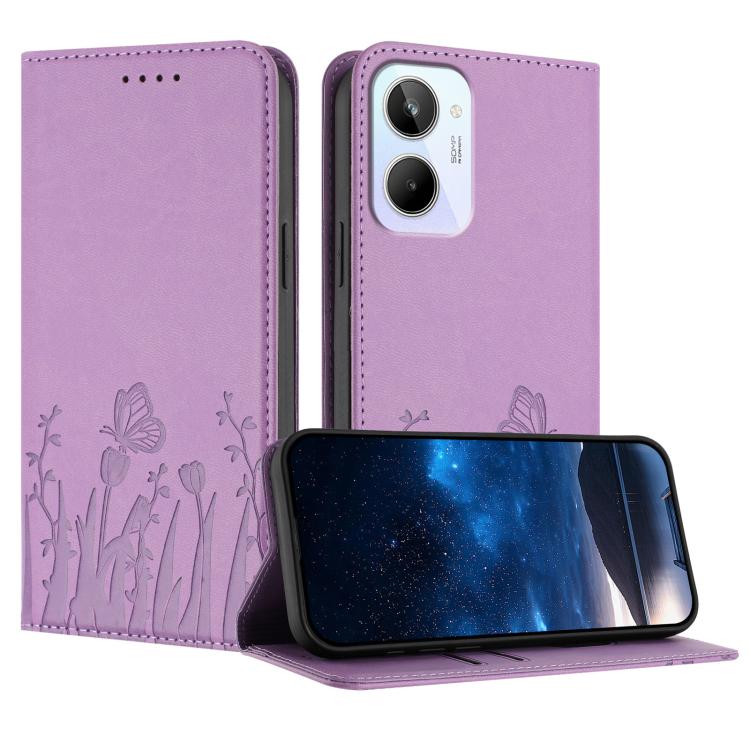 Tulips Butterfly Pattern Magnetic Vegan Leather Phone Case, For Realme 11 Pro, For Realme C65 4G, For Realme C55 / Narzo N55, For Realme C33 2022 / C33 2023, For Realme 10 Pro, For Realme 10 Pro+, For Realme 10 4G, For Realme C30 / C30s / Narzo 50i Pri...