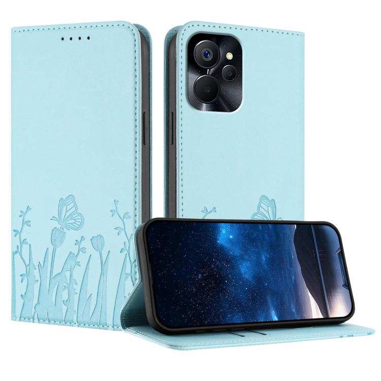 Tulips Butterfly Pattern Magnetic Vegan Leather Phone Case, For Realme 11 Pro, For Realme C65 4G, For Realme C55 / Narzo N55, For Realme C33 2022 / C33 2023, For Realme 10 Pro, For Realme 10 Pro+, For Realme 10 4G, For Realme C30 / C30s / Narzo 50i Pri...
